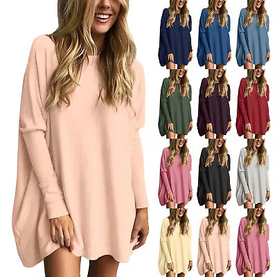 Women Solid Tunic Tops Oversized Shirts Dress Long Sleeve Sweaters Dressy Tops • $14.99