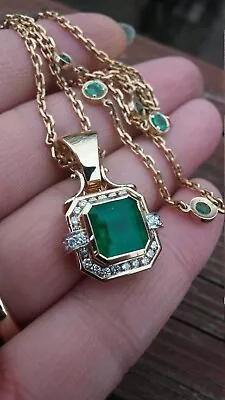 Colombian Emerald & Diamond 18K Yellow Gold Over Estate Pendant With 18 Necklace • $144.99