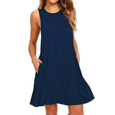 $18.42 • Buy Women Sleeveless Pockets Swing Mini Dress Summer Beach Tank Dresses Plus Size