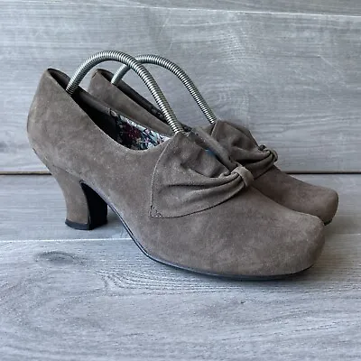 £29.99 • Buy Hotter Donna Womens UK Size 5 Brown Low Heels 1950s Style Suede Court Shoes