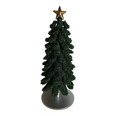 Vintage 10.5” Glass Seed Bead Christmas Tree W/Gold Star Heavy Metal Silver Base • $59.96