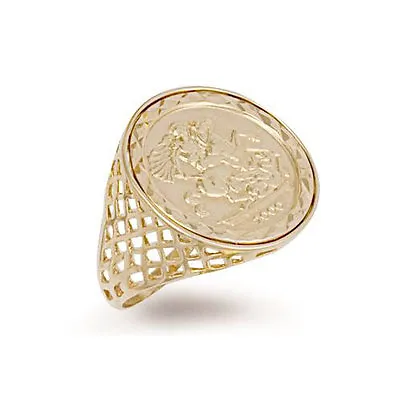 9ct Yellow Gold Hallmarked Imitation St George Full Sovereign Ring 23mm • £350