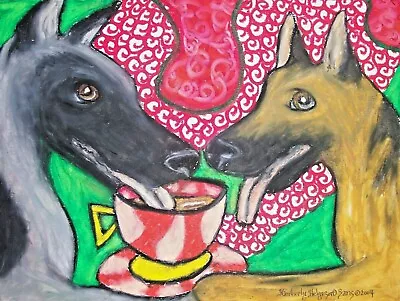 German Shepherd Coffee Art Print 5x7 Dog Collectible Signed KSams VIntage Style • $15.99