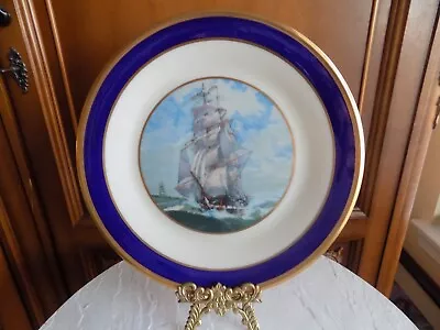 Vintage Lenox Dinner Plate Clipper Ship Cobalt  Border With 24k Gold Gilt Trim • $20