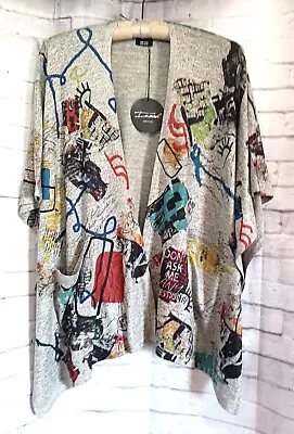 NEW Inoah Wrap Shawl Women’s Poncho Art To Wear Abstract Design 2 Pockets 1 Size • $32.50