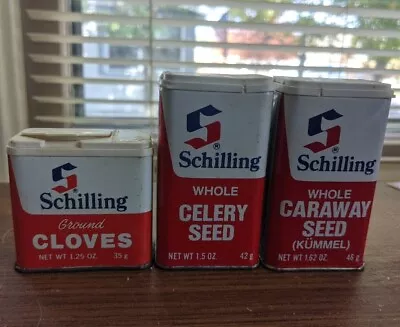 Lot Of 3 Empty Metal Tins Schilling McCormick Gr. Cloves Celery Seed Whole Caraw • $9.95