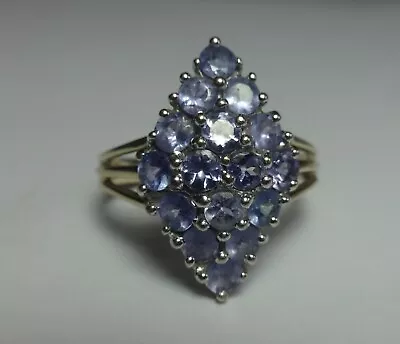 9ct Yellow Gold Multi Tanzanite Marquise Cluster Ring 3.4g • £150