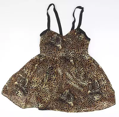 Oh My Love Womens Brown Animal Print Polyester A-Line Size M Halter • £4.75