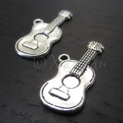 Acoustic Guitar 25mm Antique Silver Plated Music Charms C2036 - 10 20 Or 50PCs • $10