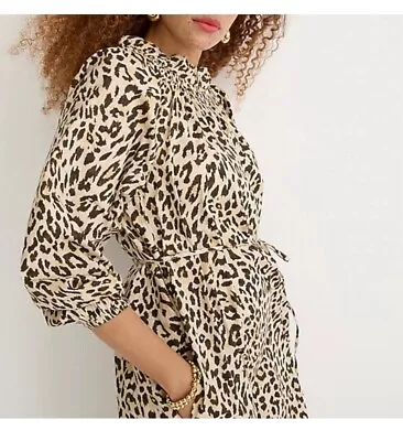 J.crew Leopard Ruffle Neck Long Puff Sleeve Shirt Shift Dress - Wms XLarge • $50