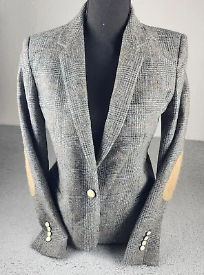 Zara Wool Tweed Hacking Jacket Womens Med Equestrian Glencheck Elbow Patch • $34.99