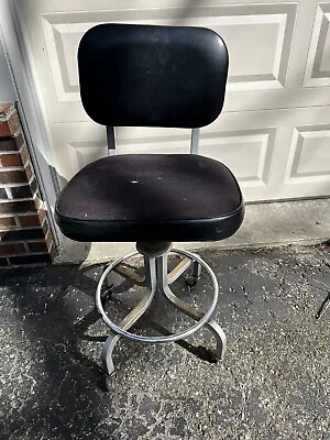 Vtg Industrial METAL Drafting Stool Chair Art Deco Modern Swivel Eck Ada Adams • $149.99