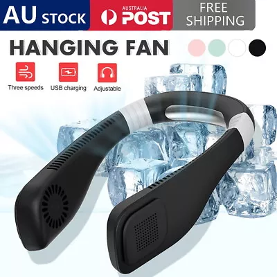 $20.99 • Buy Portable Rechargeable USB Neck Fan Neckband Leafless Cooling Cooler Dual Effect