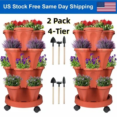 2Pack 4-Tier Stackable Planter Vertical Planter Garden Flower Pots With Wheels • $64.86