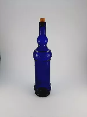 Vintage Tall Cobalt Blue Glass Wine Liquor  Bottle Decanter With Cork 12 3/4  H • $18.99