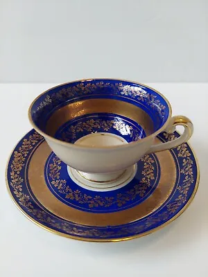 Vintage Al-Ka Kunst Kronach Bavaria Germany Cobalt Blue & Gold Tea Cup & Saucer • $20