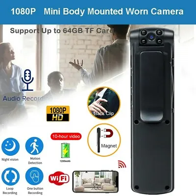 $30.80 • Buy 10Hour 1080P HD WiFi Camcorder Mini Police Body Camera Video DVR IR Night Cam US