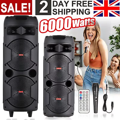 6000W Bluetooth Speaker Portable Dual Sub Woofer Heavy Bass Party DJ System Mic • £66.99