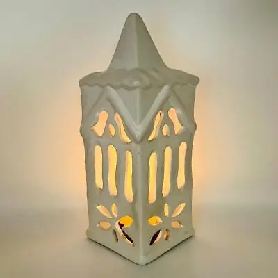 White Majolica Ceramic Triangular Cut Out Candle Holder Shade 31cm Tall • £24.95