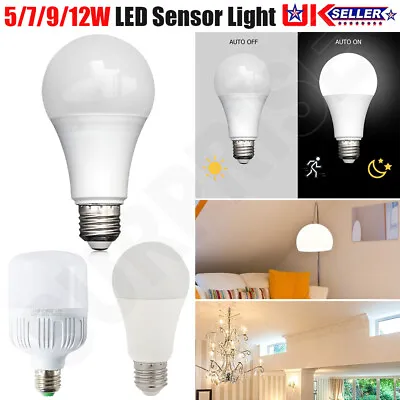 LED Sensor Light Bulb E27 Dusk To Dawn Light Bulbs Lamp Home Saving Energy UK • £6.49
