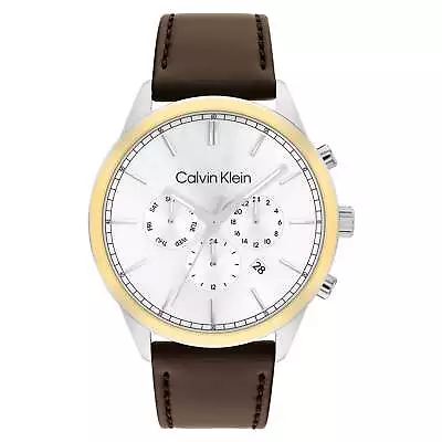 Calvin Klein Brown Leather Silver White Dial Multi-function Men's Watch - 252... • $239