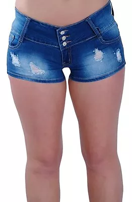 Womens Extra Mini Micro Denim Jeans Skinny Fit Stretch Ladies Shorts • £11.95
