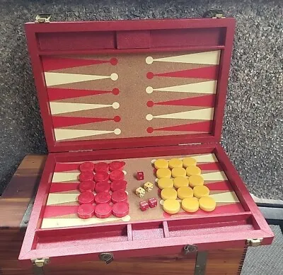 Large Vtg 50' Backgammon Set Red Butterscotch Bakelite Marbled W/30 Checkers • $225