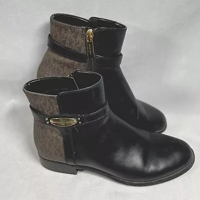 Michael Kors (MK) Flat Ankle Leather Black Size 7M • $24.95