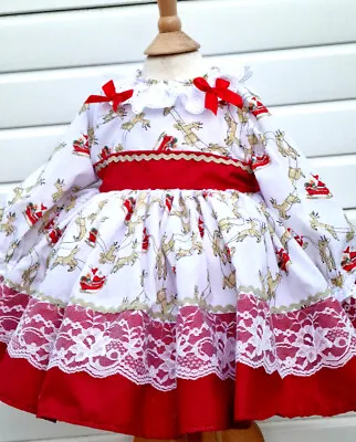 £28.99 • Buy DREAM 0-8 Years BABY GIRLS Xmas Reindeers Santa Traditional Romany Netted Dress