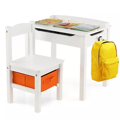 Kids Table And Chair Set Children Wooden Activity Table Set W/ Drawer & Flip Top • £69.95