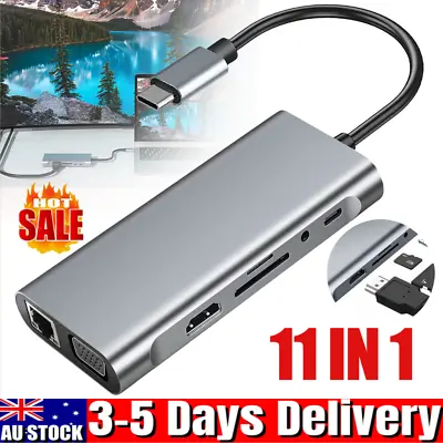 11 In 1 USB-C HUB Docking Station Adapter Mit 4K-HDMI VGA USB 3.0 Port Type C PD • $26.99