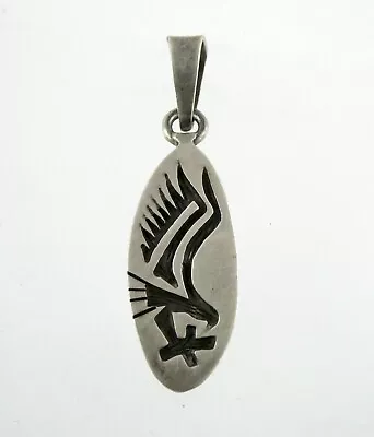 Mexico Sterling Silver Etched Eagle Pendant 925 1.75 Inches Long 7.3 Grams • $59.50