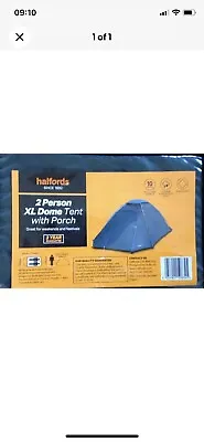 NEW Halfords 2 Person XL Dome Camping Tent With Porch - Blue • £27.50