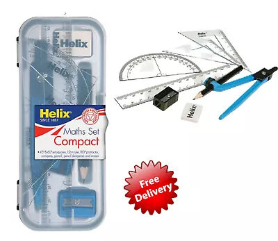 Helix Compact Maths Geometry Set New Compass Ruler Protractor Squares Sharpener • £5.99