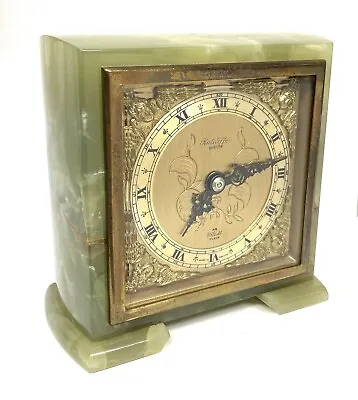Vintage Green Onyx Marble 8 Day Elliott Mantle Clock Retailed RATCLIFFE BUXTON • $242.69