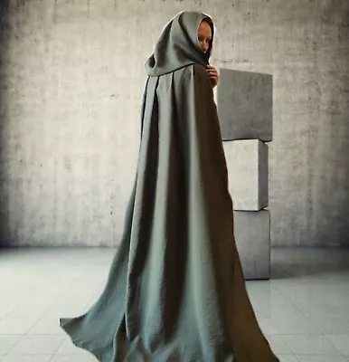 Crumbled Linen Hooded Cloak Medieval Cloak Viking Cosplay • $66