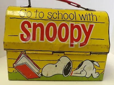 Vintage 1968 Go To School Snoopy Peanuts Metal Dome Lunch Box - No Thermos • $89.99