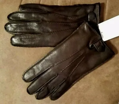 New UGG AUSTRALIA Leather Gloves Splice Vent Snap Front 3 Point Brown Medium  • $64.95