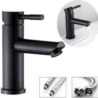 Black Bathroom Sink Taps Mono Single Lever Vanity Basin Mixer Taps UK • £10.99