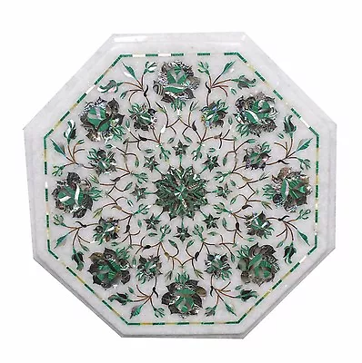  15  White Marble Corner Side Table Top Malachite Inlay Home Decor And Garden • $343.11