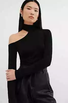 Marcella NYC Off-Shoulder EVAN Cut-Out Top Sz M Jersey Knit Long Sleeve Black • $34.95