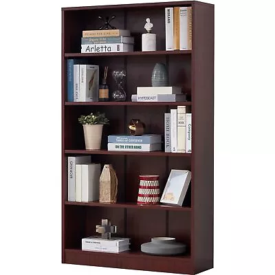 Mahogany Bookshelf For Bedroom 5 Shelf Office Bookcase 60 Inches Tall Modern ... • $225.18