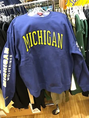 Michigan Wolverines CREW NECK SWEATSHIRT  MENS NAVY  BLUE MITCHEL & NESS • $100