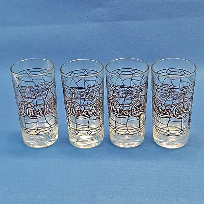 Set Of 4 Pepsi Cola Drinking Glasses Tiffany Style Stained 12oz Rare Vintage • $21.95
