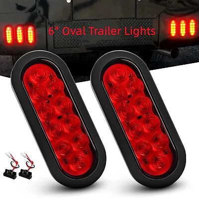 2pcs 6  Oval Trailer Lights Red 10 LED Stop Turn Tail Truck Lamp Sealed Grommet • $17.09