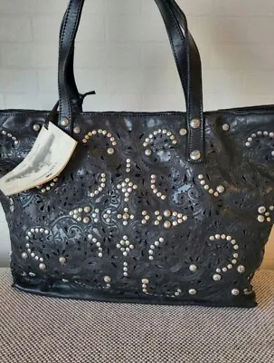 Campomaggi Laether Studded Black Tote  Italy Bag W/ Shoulder Strap Nwt • $800.87