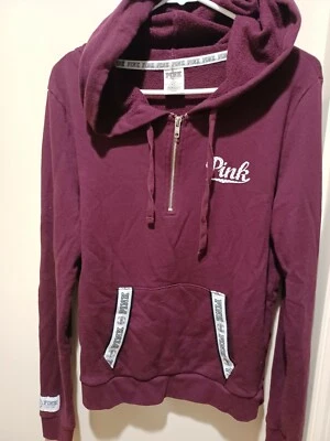 $13.99 • Buy VICTORIA SECRET PINK Hoodie Sweatshirt Jacket M Logo Pockets Maroon Burgundy