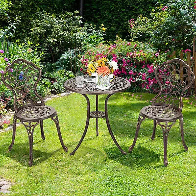 Patiojoy 3PCS Outdoor Furniture Leaf Cast Aluminum Bistro Set Antique Copper • $159.49