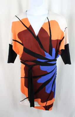 $99 • Buy Diane Von Furstenberg NWT Ivory Orange Red Blue Knit Wrap Dress Size L