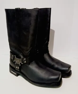 Milwaukee MB410 Classic Black Leather Rear Zipper Harness  Motorcycle Boots 14D • $84.95